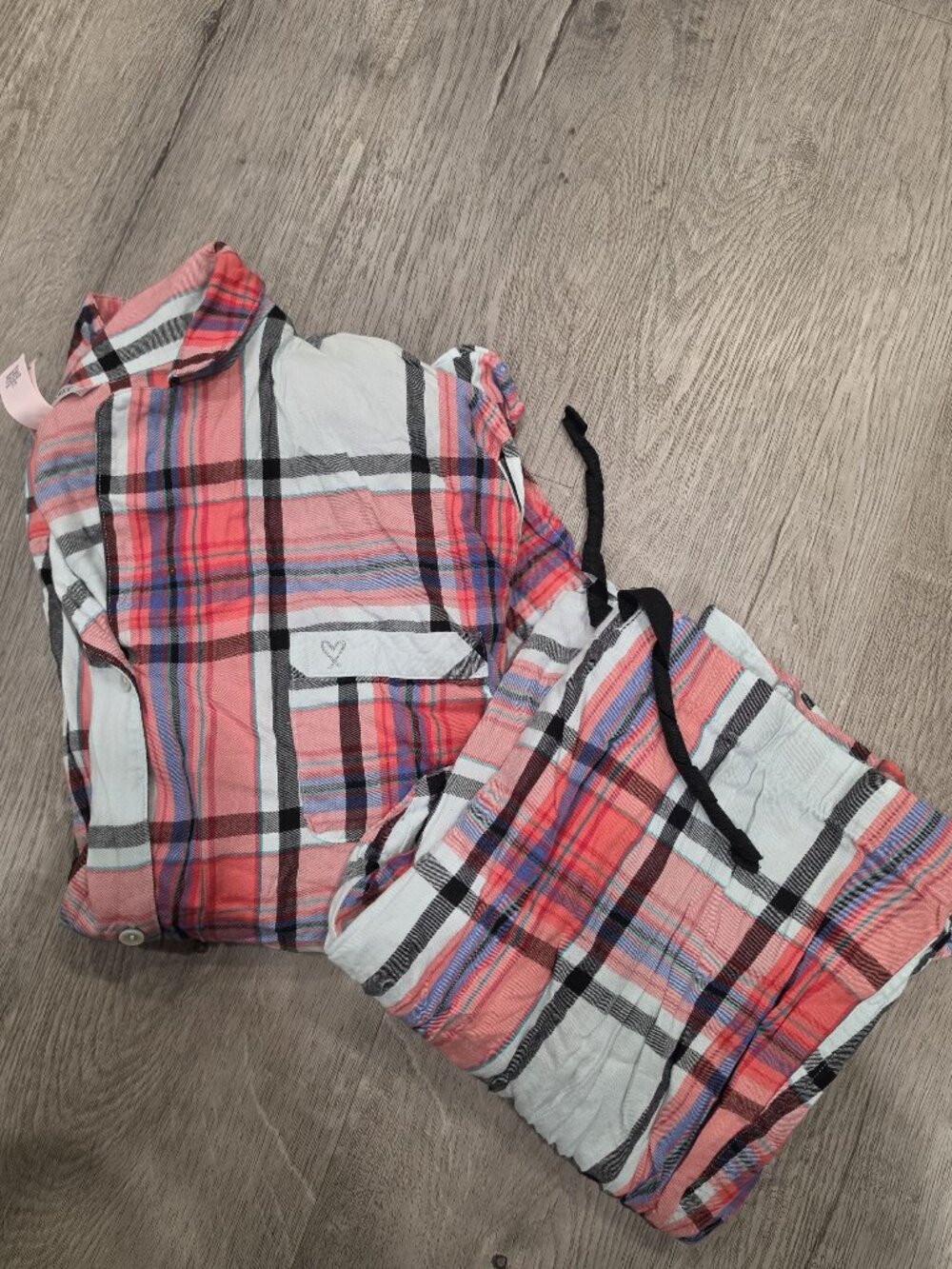 Victorias Secret XL Plaid Button-Down Pajama Set Red pink White winter warm